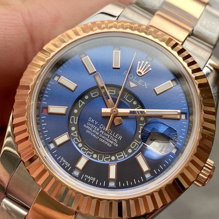SKY-DWELLER TWO-TONE 42MM ROSE GOLD BEZEL BLUE DIAL
