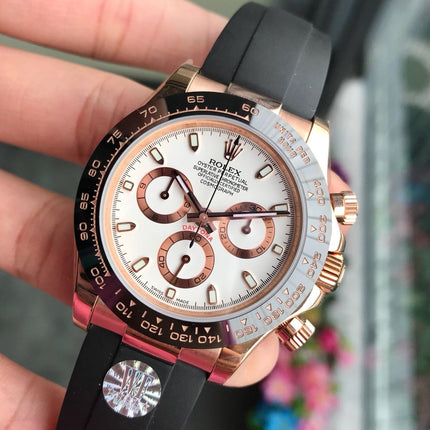 DAYTONA ROSE GOLD CASE 40MM WHITE DIAL RUBBER STRAP