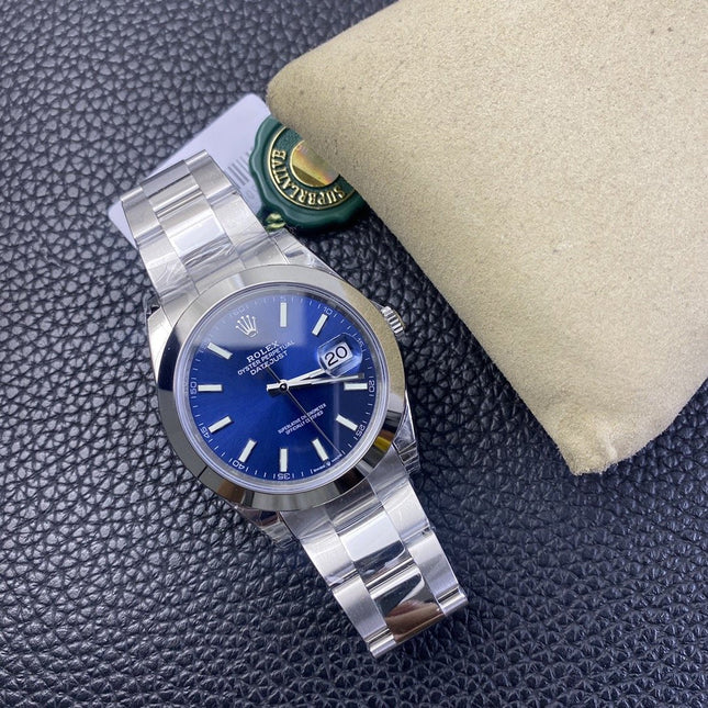 DATEJUST 41MM SMOOTH BEZEL BLUE DIAL OYSTER BRACELET