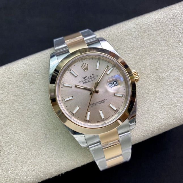 DATEJUST 41MM SMOOTH BEZEL GOLD STEEL GREY DIAL