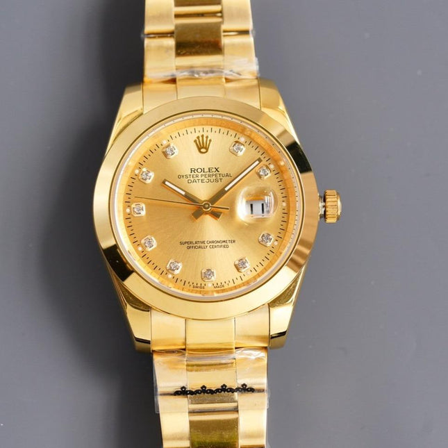 DATEJUST 41MM GOLD SMOOTH BEZEL DIAMOND NUMERALS