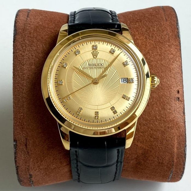 OYSTER PERPETUAL 40MM GOLD CASE LEATHER STRAP