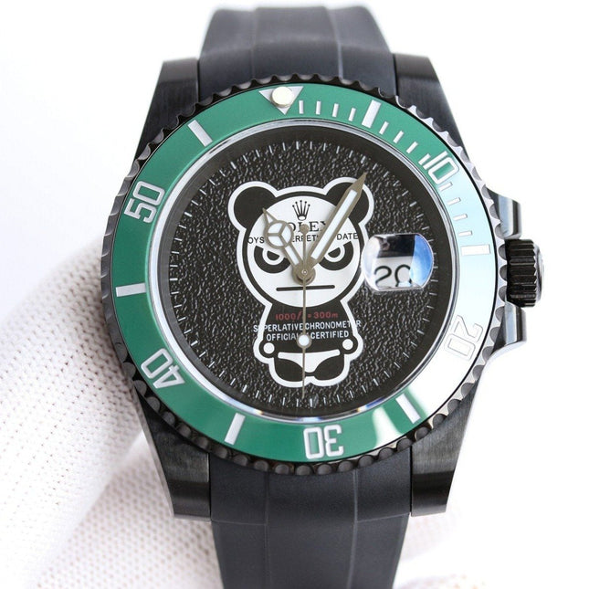SUBMARINER DATE 40MM CUSTOM GREEN BEZEL BLACK BEAR DIAL