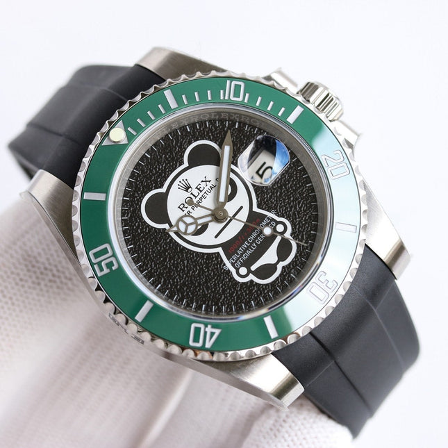 SUBMARINER DATE 40MM CUSTOM STEEL GREEN BEZEL BLACK BEAR DIAL