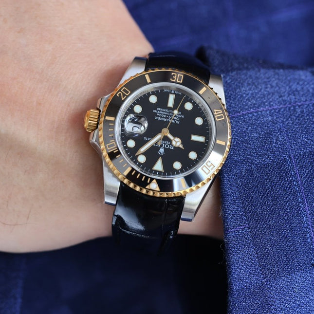 SUBMARINER DATE 40 STEEL CASE GOLD BLACK CERAMIC LEATHER