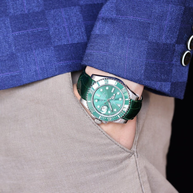 SUBMARINER DATE 40 STEEL CASE GOLD GREEN CERAMIC LEATHER