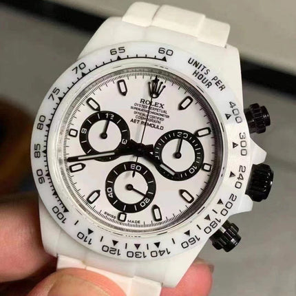 DAYTONA CUSTOM AET 40MM CUSTOM WHITE CERAMIC BLACK WHITE DIAL