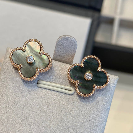 CLOVER MOP PINK-GOLD DIAMOND EARRINGS