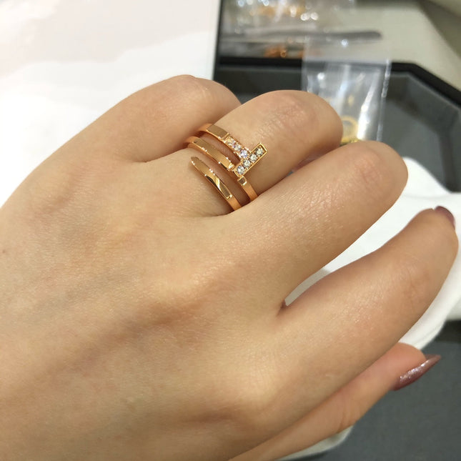 T WIRE DOUBLE ROWS RING PINK GOLD