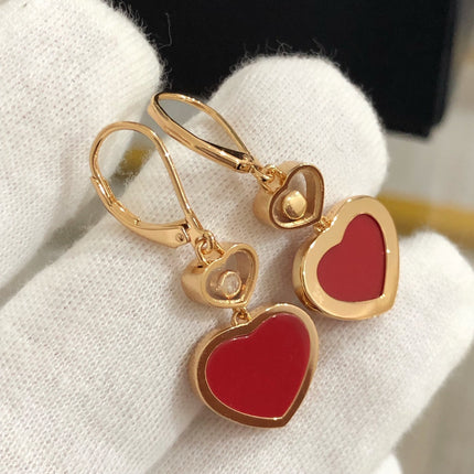 HAPPY HEART PINK GOLD CARNELIAN EARRINGS