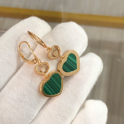 HAPPY HEART PINK GOLD MALACHITE EARRINGS