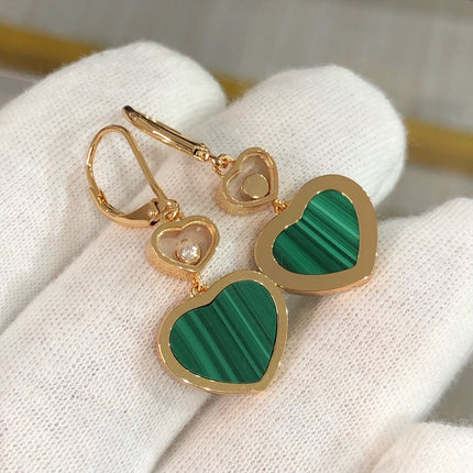 HAPPY HEART PINK GOLD MALACHITE EARRINGS