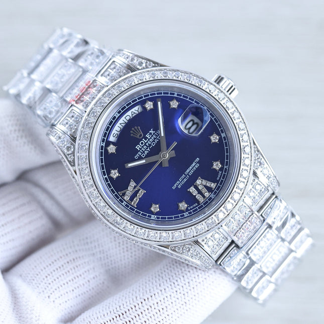 DAY-DATE 41 SILVER CUSTOM ALL DIAMOND