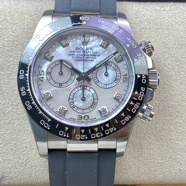 DAYTONA STEEL CASE CERAMIC WHITE MOP DIAMOND NUMERALS