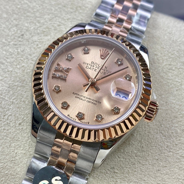 DATEJUST 28 TWO-TONE PINK GOLD STEEL