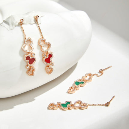 WULU 3 MOTIF DROP DIAMOND PINK GOLD EARRINGS