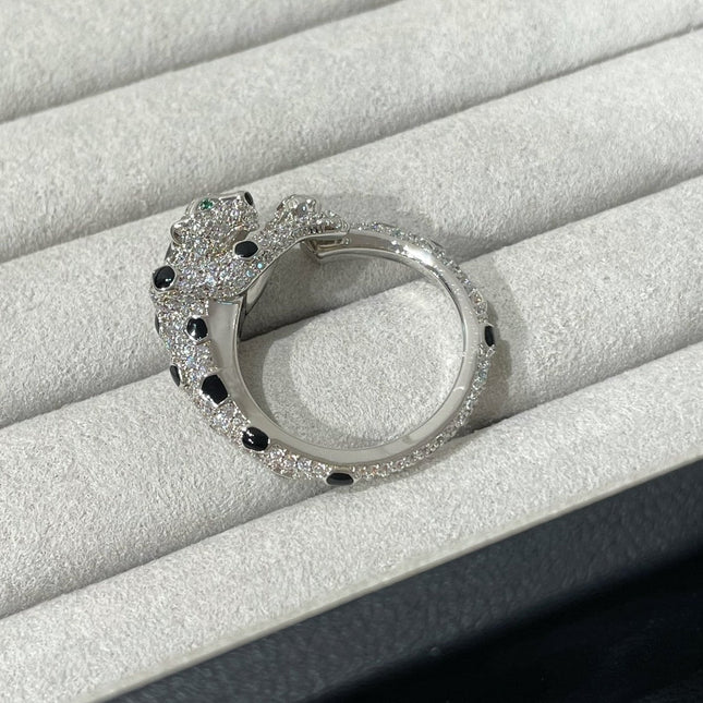 PANTHERE DIAMOND ONYX SILVER RING
