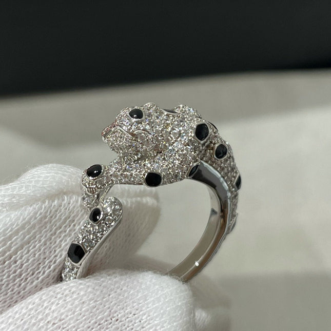 PANTHERE DIAMOND ONYX SILVER RING