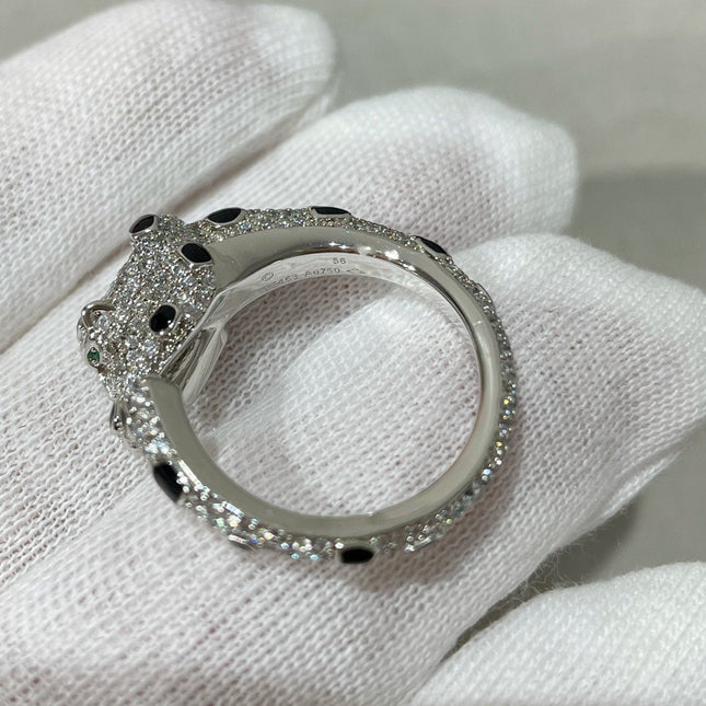 PANTHERE DIAMOND ONYX SILVER RING