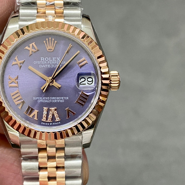 DATEJUST 31MM PINK GOLD STEEL PURPLE DIAL