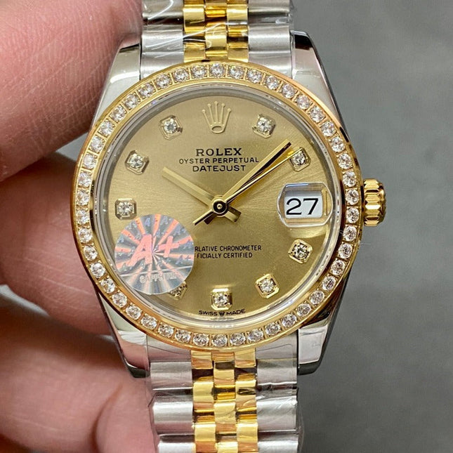 DATEJUST 31MM GOLD STEEL DIAMOND BEZEL YELLOW DIAL