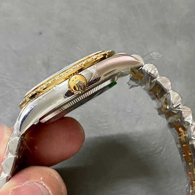DATEJUST 31MM GOLD STEEL DIAMOND BEZEL GREEN DIAL