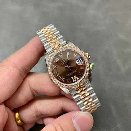 DATEJUST 31MM PINK GOLD STEEL CHOCOLATE DIAL