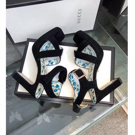 GG HIGH SANDAL BLACK SUEDE WITH PATTERNS
