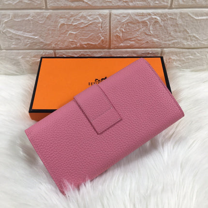 HM SNAP LOCK WALLET 19.5 FLAMINGO PINK GRAINED CALFSKIN