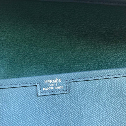JIGE ELAN 29 CLUTCH IN AZURE BLUE CALFSKIN