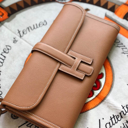 JIGE ELAN 29 CLUTCH IN BRONZE BROWN CALFSKIN
