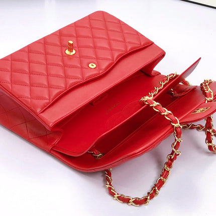 FLAP BAG JUMBO 30CM RED LAMBSKIN GOLD HARDWARE