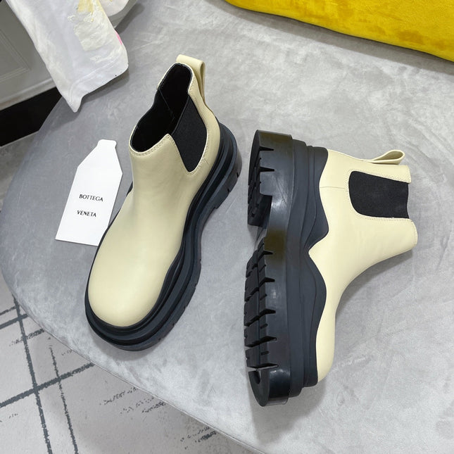 TIRE CHELSEA BOOT IN BLACK MIX BISQUE BEIGE CALFSKIN