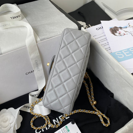 CHANEL 25S FLAP BAG 20 IN BLUE GRAY LAMBSKIN GOLD HARDWARE