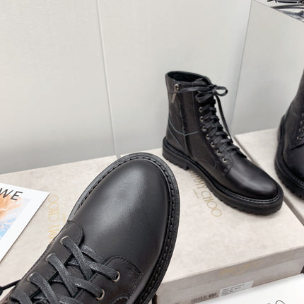 JIMMY CHOO 26S ANKLE BOOTS IN BLACK MONOGRAM EMBOSSED LEATHER