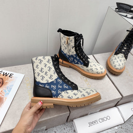 JIMMY CHOO 26S ANKLE BOOTS IN MULTICOLOR JACQUARD MONOGRAM