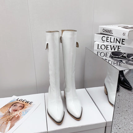 JIMMY CHOO 26S KNEE HIGH BOOTS 55 MM IN WHITE PATENT CALFSKIN
