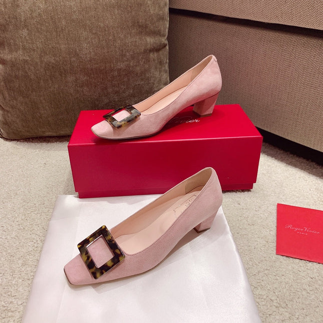 BELLE VIVIER PUMPS IN PINK SUEDE TORTOISESHELL BUCKLE