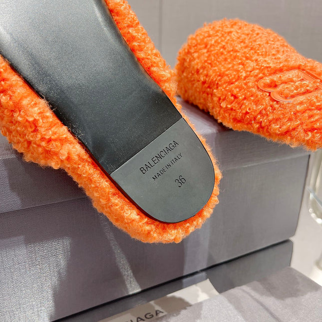 BALENCIAGA 25S MULES IN ORANGE WOOL WITH LOGO