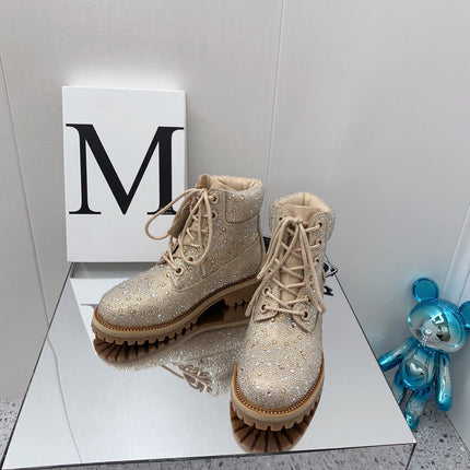 JIMMY CHOO 26S ANKLE BOOTS IN BEIGE CRYSTAL-EMBELLISHED