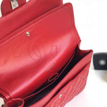 FLAP BAG JUMBO 30CM RED CAVIAR SILVER HARDWARE