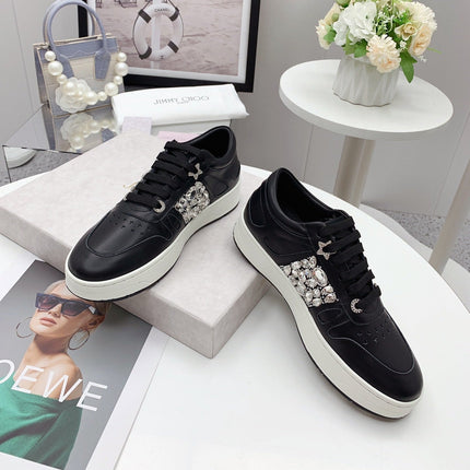 JIMMY CHOO 26S SNEAKERS IN BLACK CALFSKIN CRYSTAL EMBELLISHED