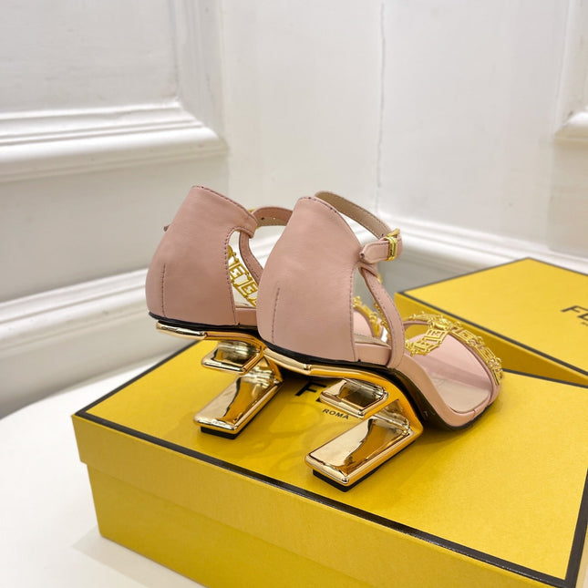 FENDI HIGH-HEELED 85 MM SANDALS IN LIGHT PINK LAMBSKIN WITH GOLD HARDWARE