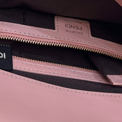 BAGUETTE WITH FF MOTIF 27 IN LIGHT PINK SOFT LAMBSKIN GOLD HARDWARE