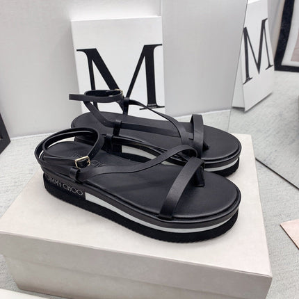 JIMMY CHOO 26S FLATFORM SANDALS 50 MM IN BLACK CALFSKIN