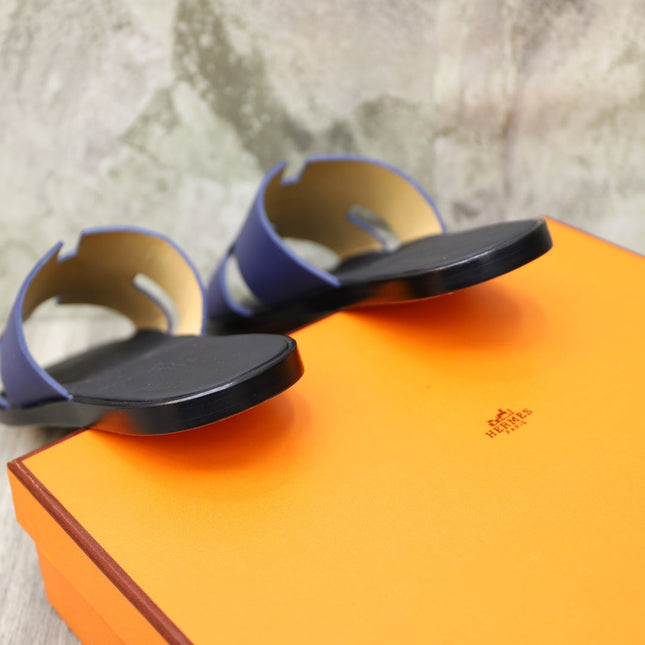 HM IZMIR SANDAL BLACK AND NAVY CALFSKIN