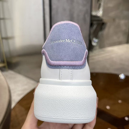 OVERSIZED SNEAKER IN WHITE CALFSKIN WITH PURPLE SUEDE HEEL TAB