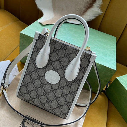MINI TOTE  20 BAG IN BEIGE CANVAS AND WHITE CALFSKIN
