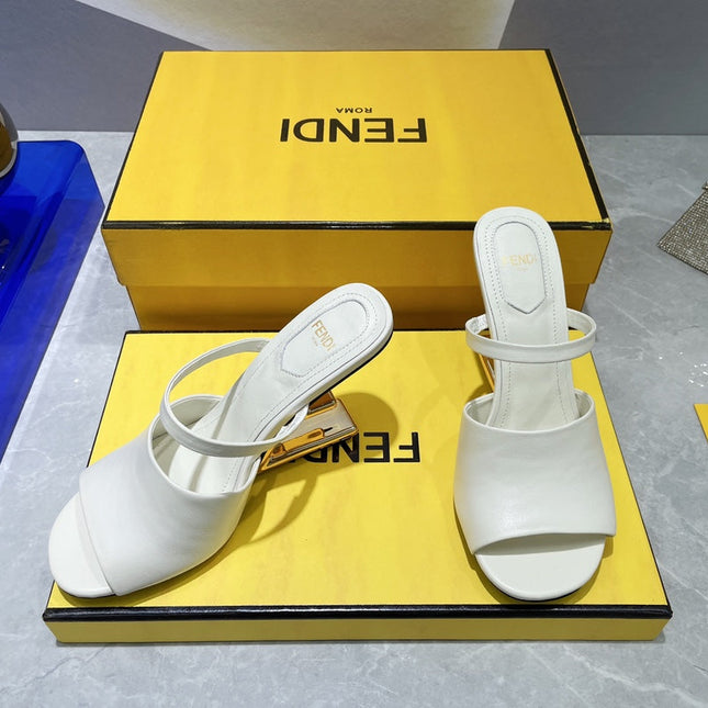 FENDI FIRST 95 MM HIGH-HEELED SANDAL IN WHITE LAMBSKIN GOLD HARDWARE