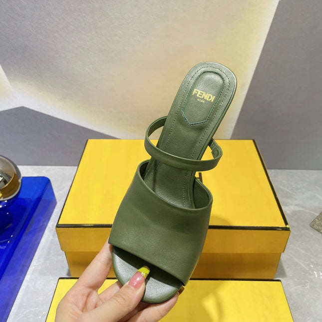 FENDI FIRST 95 MM HIGH-HEELED SANDAL IN OLIVE GREEN LAMBSKIN GOLD HARDWARE